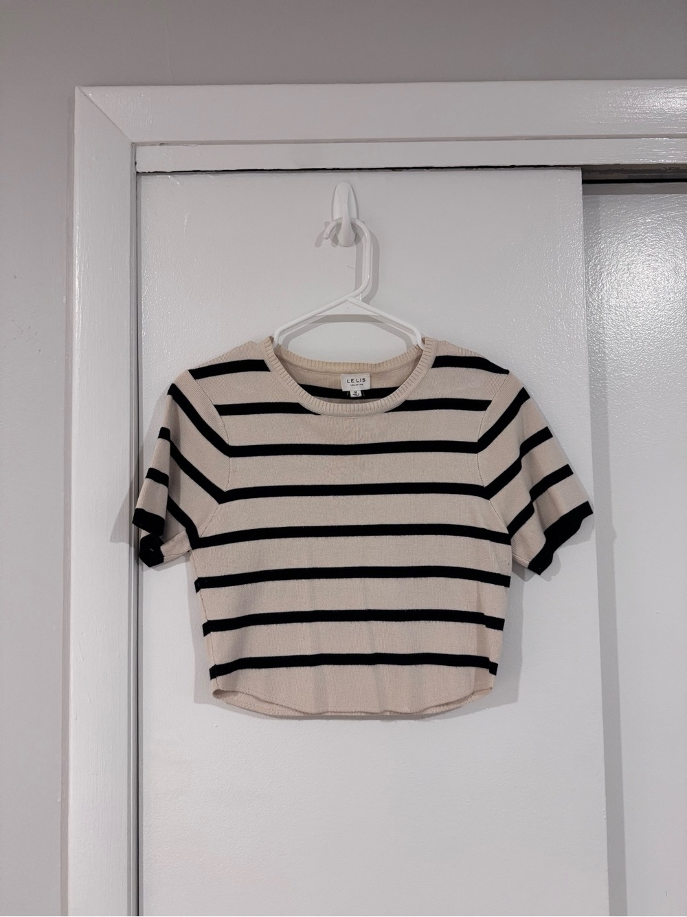 Le Lis Beige and Black Striped Crop Tee